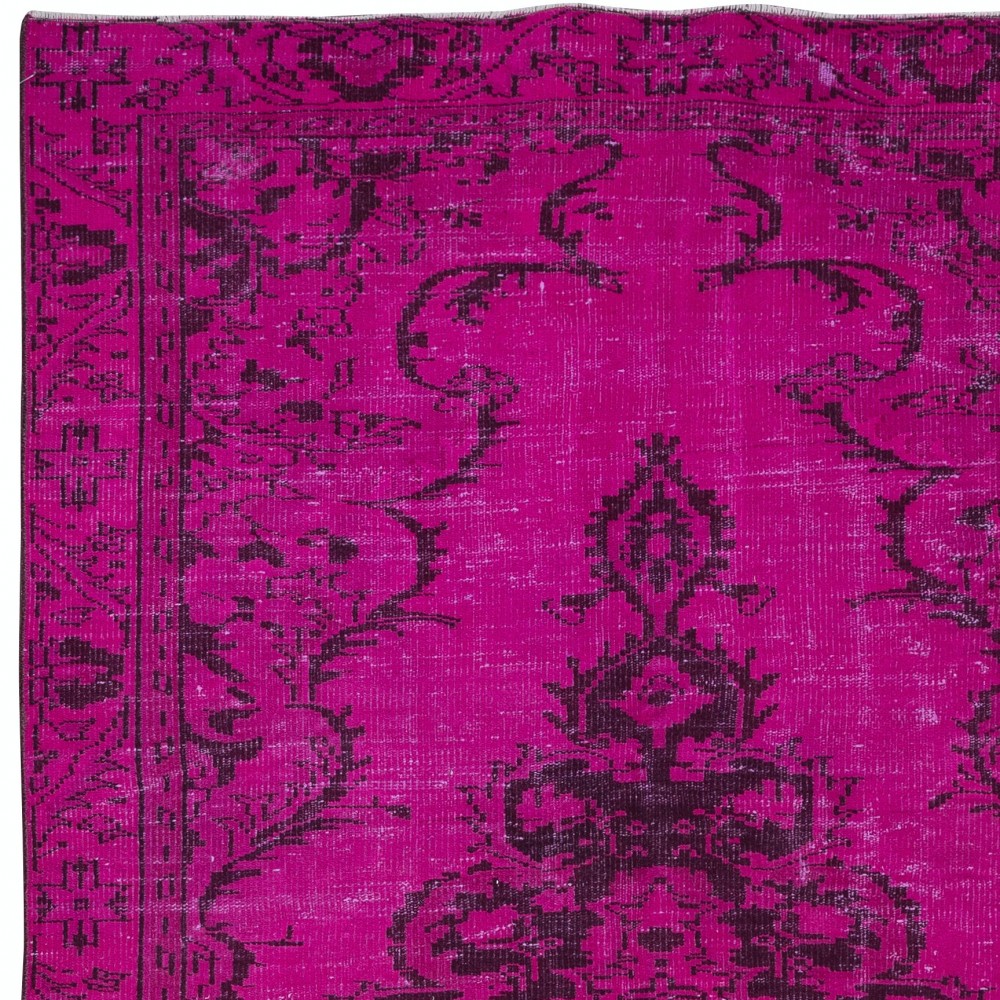 Contemporary Hot Pink Handmade Turkish Area Rug with Medallion