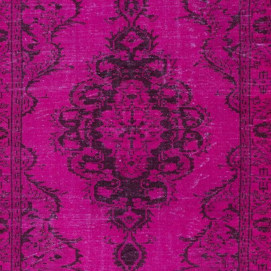 Contemporary Hot Pink Handmade Turkish Area Rug with Medallion