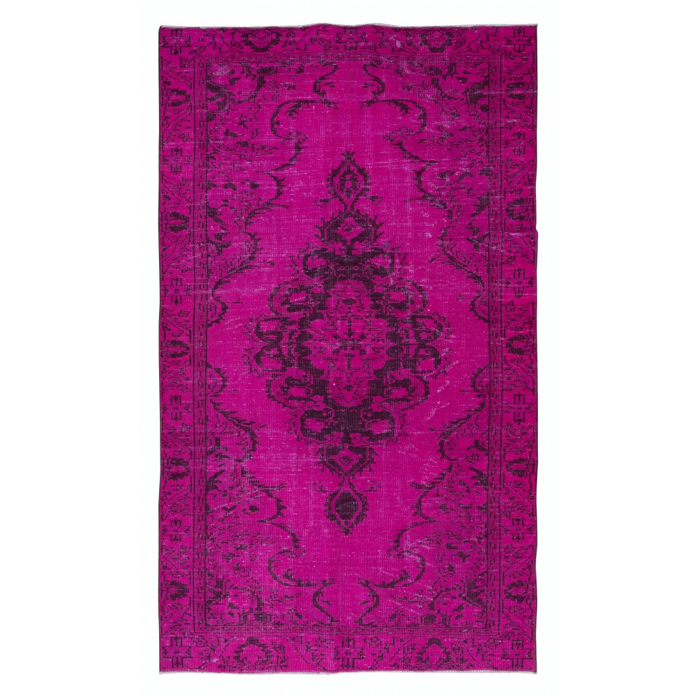 Contemporary Hot Pink Handmade Turkish Area Rug with Medallion