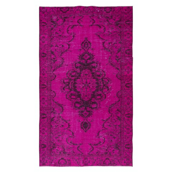 Contemporary Hot Pink Handmade Turkish Area Rug with Medallion