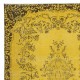 Decorative Yellow Handmade Room Size Rug, Upcycled Turkish Carpet with Medallion Design