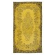 Decorative Yellow Handmade Room Size Rug, Upcycled Turkish Carpet with Medallion Design