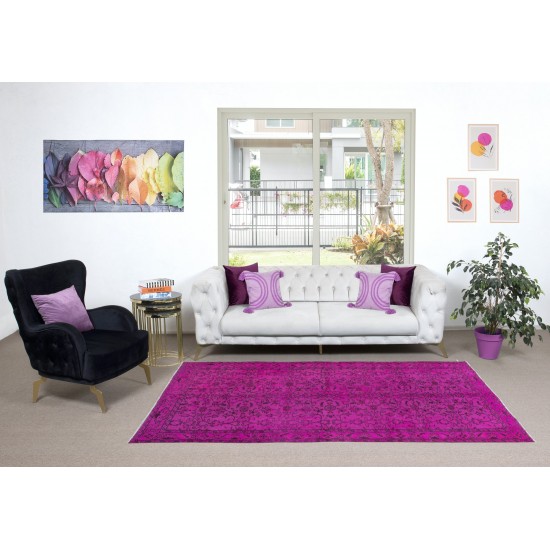 Modern Floral Pattern Rug in Pink, Handwoven and Handknotted in Turkey
