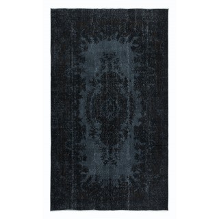 Handmade Area Rug in Black with Medallion, Modern Turkish Carpet