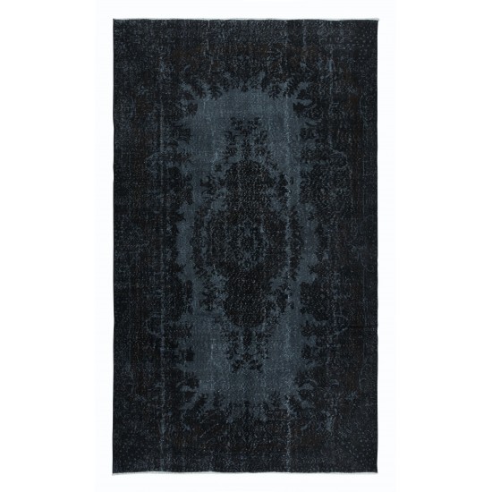 Handmade Area Rug in Black with Medallion, Modern Turkish Carpet