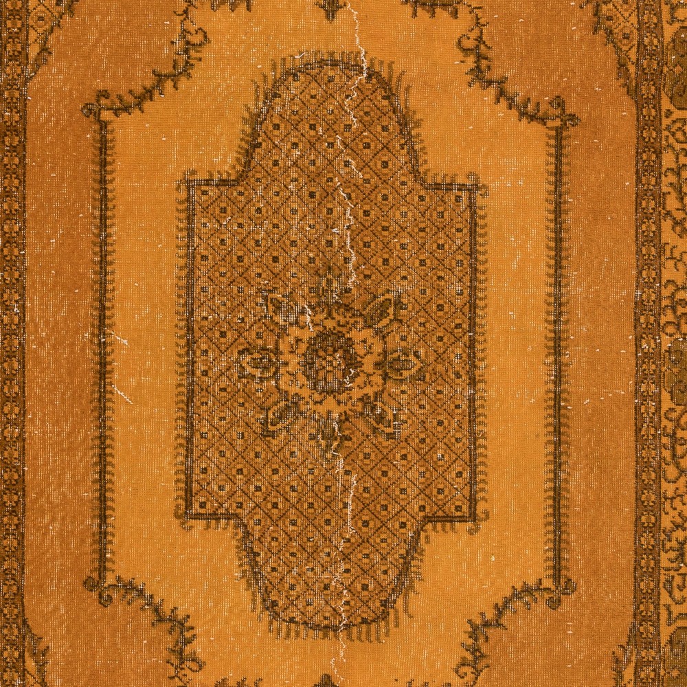 Modern Handmade Turkish Area Rug with Medallion Design in Orange