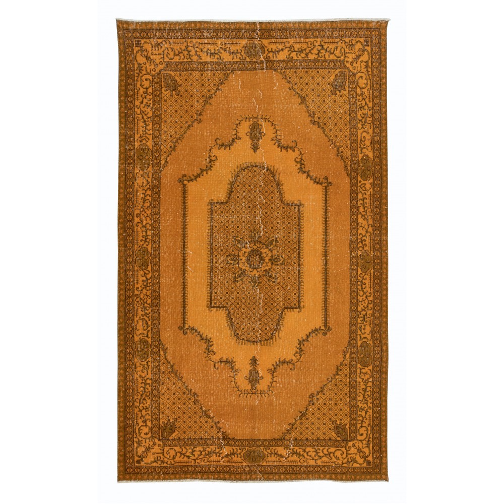 Modern Handmade Turkish Area Rug with Medallion Design in Orange
