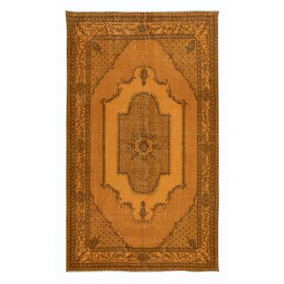 Modern Handmade Turkish Area Rug with Medallion Design in Orange