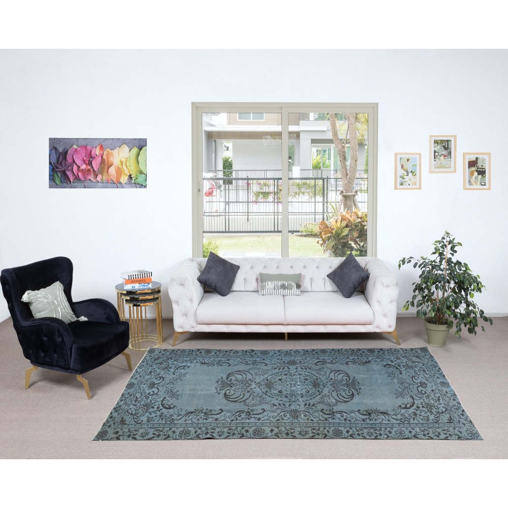 Unique Handmade Rug in Sky Blue, Modern Turkish Carpet in Light Blue