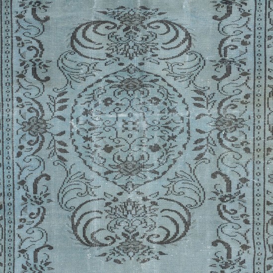 Unique Handmade Rug in Sky Blue, Modern Turkish Sparta Carpet in Light Blue