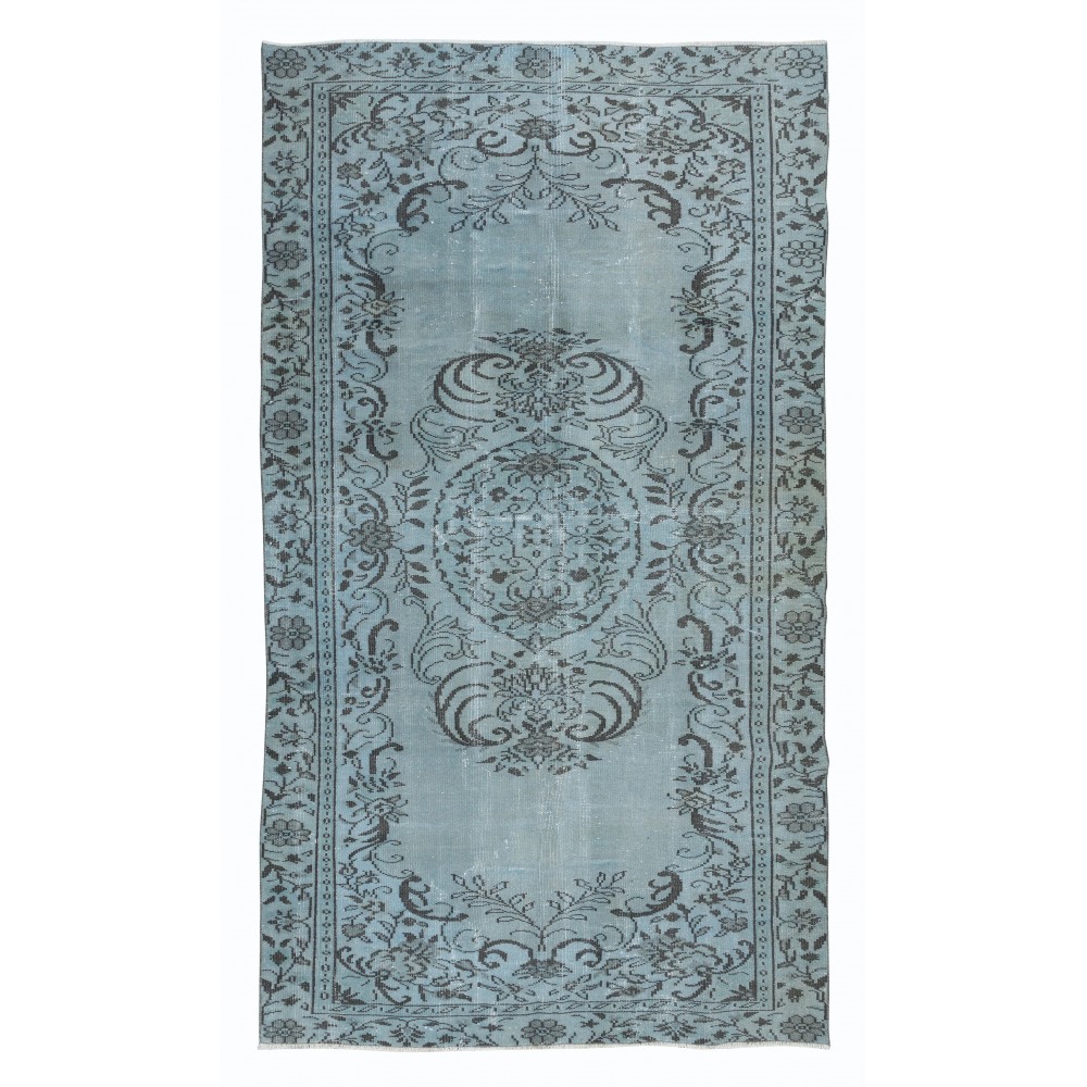 Unique Handmade Rug in Sky Blue, Modern Turkish Carpet in Light Blue