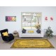 Contemporary Living Room Carpet in Yellow, Hand Knotted Turkish Area Rug with Medallion Design