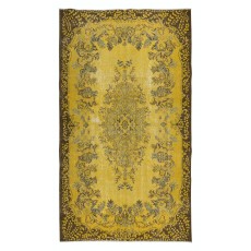 Contemporary Living Room Carpet in Yellow, Hand Knotted Turkish Area Rug with Medallion Design