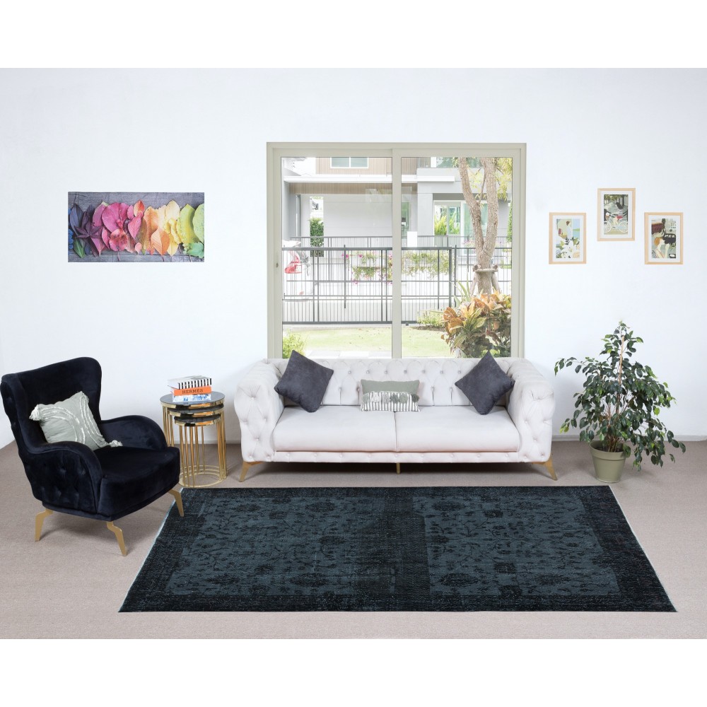 Black Wool Area Rug for Modern Interiors, Hand-Knotted in Turkey