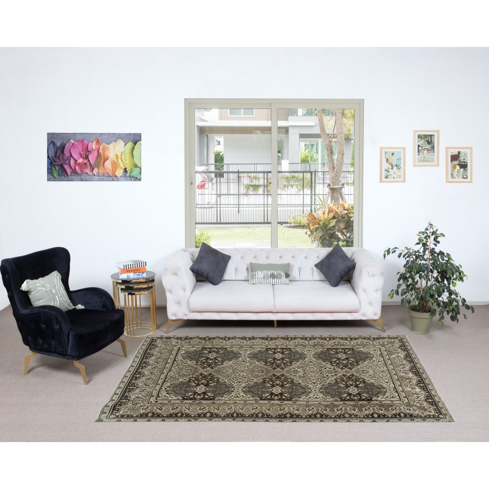 Floral Patterned Vintage Rug, Handmade Turkish Carpet for Country Homes, Very Good Condition