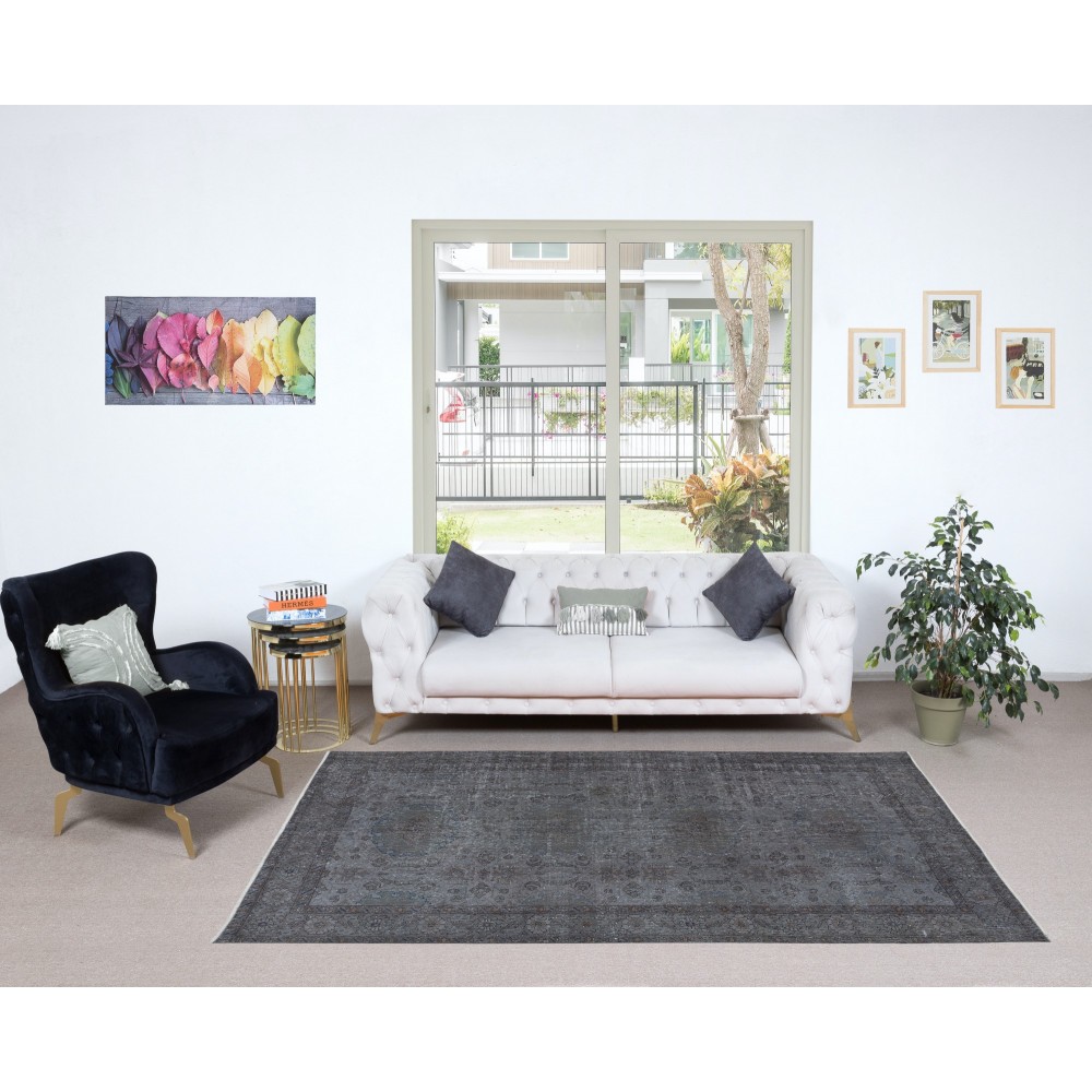 Traditional Handmade Rug in Iron Gray Color, Modern Home Decor Carpet from Turkey