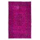 Handmade Turkish Wool Area Rug in Hot Pink, Great for Modern Interior