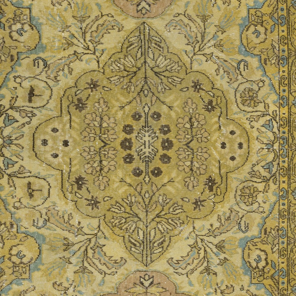 Exquisite Yellow Turkish Area Rug, Floral Handmade Carpet, Modern Floor Covering