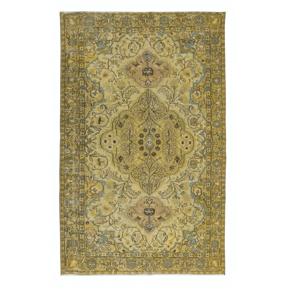 Exquisite Yellow Turkish Area Rug, Floral Handmade Carpet, Modern Floor Covering