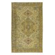 Exquisite Yellow Turkish Area Rug, Floral Handmade Carpet, Modern Floor Covering