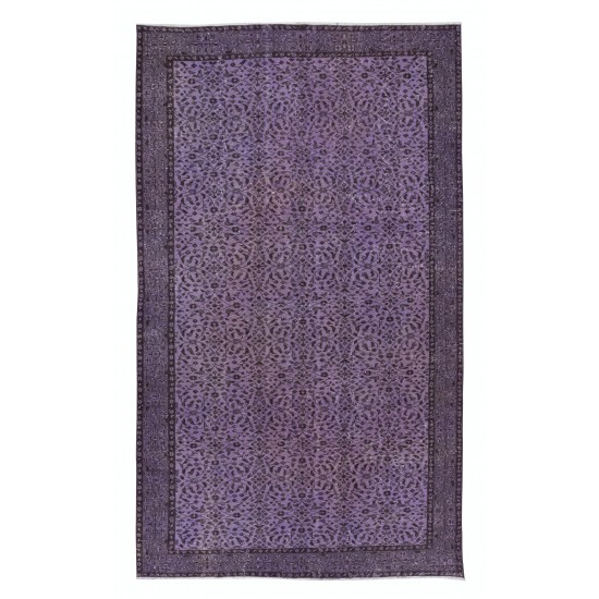 Modern Home Decor Handmade Turkish Rug with All-Over Flower Design and Purple Background