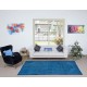 Blue Modern Area Rug, Room-Size Overdyed Carpet, Handmade Living Room Carpet in Egyptian Blue