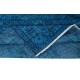 Blue Modern Area Rug, Room-Size Overdyed Carpet, Handmade Living Room Carpet in Egyptian Blue