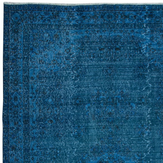 Blue Modern Area Rug, Room-Size Overdyed Carpet, Handmade Living Room Carpet in Egyptian Blue