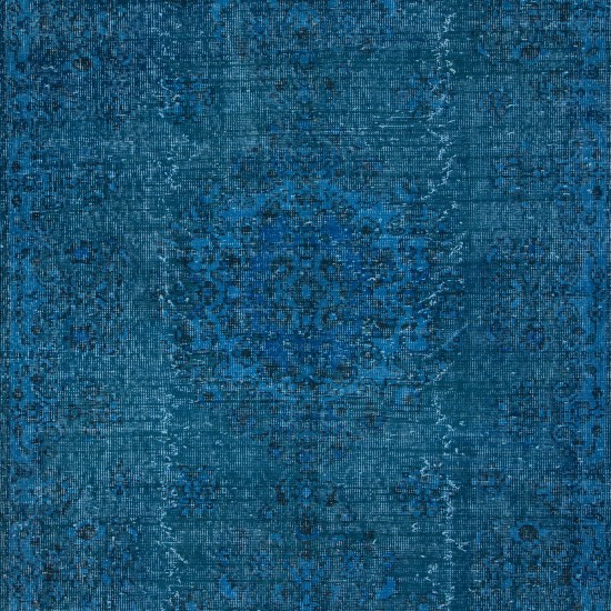 Blue Modern Area Rug, Room-Size Overdyed Carpet, Handmade Living Room Carpet in Egyptian Blue