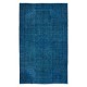 Blue Modern Area Rug, Room-Size Overdyed Carpet, Handmade Living Room Carpet in Egyptian Blue