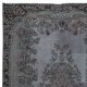 Hand Knotted Rug with Floral Medallion, Gray Modern Turkish Carpet for Living Room Decor, Boho Rug