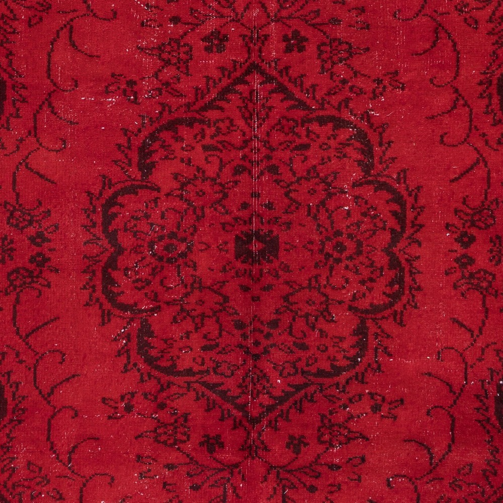 Red Floor Area Rug for Modern Interiors, Hand Knotted in Central Anatolia, Woolen Floor Covering