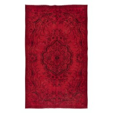 Red Floor Area Rug for Modern Interiors, Hand Knotted in Central Anatolia, Woolen Floor Covering