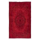 Red Floor Area Rug for Modern Interiors, Hand Knotted in Central Anatolia, Woolen Floor Covering