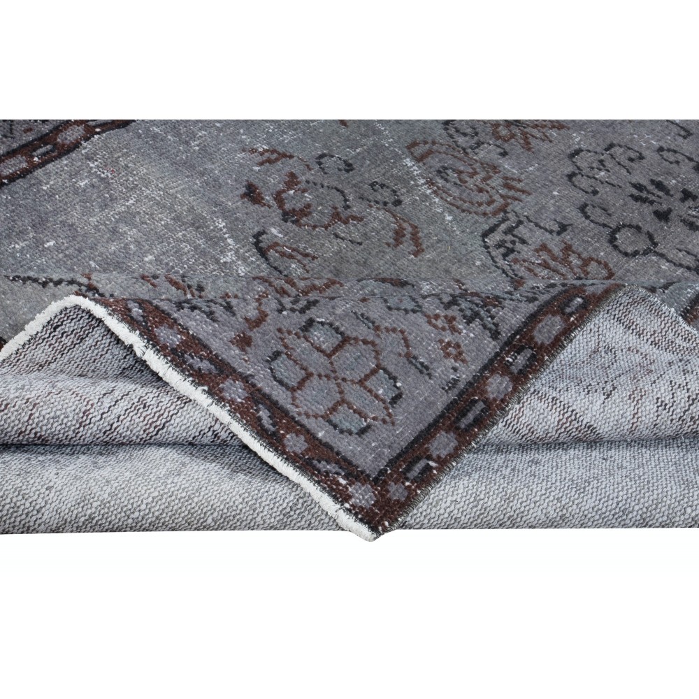 Modern Gray Handmade Area Rug, Turkish Carpet with Medallion Design