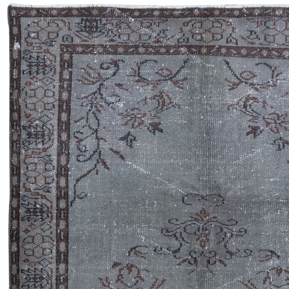 Modern Gray Handmade Area Rug, Turkish Carpet with Medallion Design