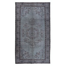 Modern Gray Handmade Area Rug, Turkish Carpet with Medallion Design