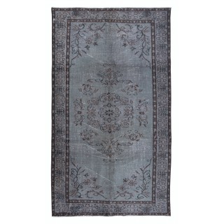 Modern Gray Handmade Area Rug, Turkish Carpet with Medallion Design