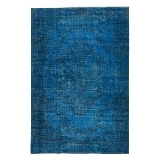 Handmade Blue Area Rug from Turkey, Modern Anatolian Wool Carpet