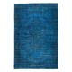 Handmade Blue Area Rug from Turkey, Modern Anatolian Wool Carpet