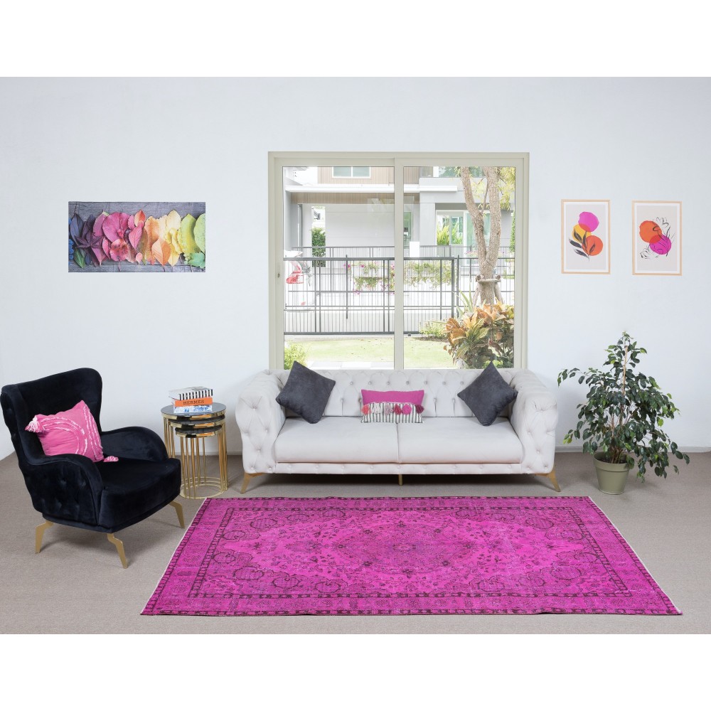 Pink Handmade Turkish Wool Area Rug, Modern Low Pile Carpet