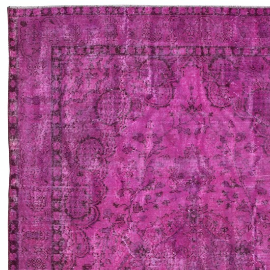 Pink Handmade Turkish Wool Area Rug, Modern Low Pile Carpet