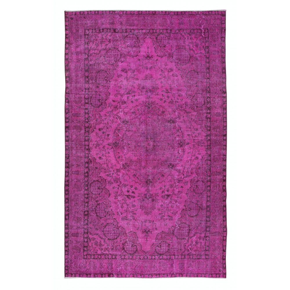 Pink Handmade Turkish Wool Area Rug, Modern Low Pile Carpet