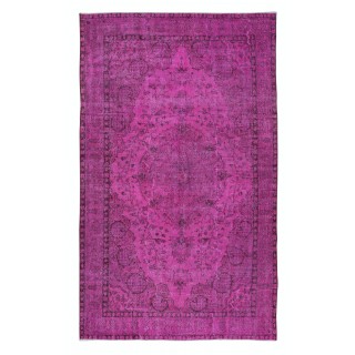 Pink Handmade Turkish Wool Area Rug, Modern Low Pile Carpet