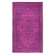 Pink Handmade Turkish Wool Area Rug, Modern Low Pile Carpet