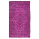 Pink Handmade Turkish Wool Area Rug, Modern Low Pile Carpet