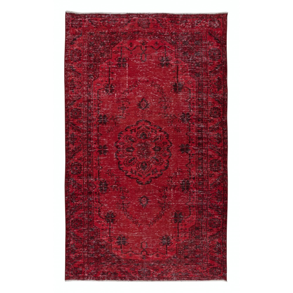 Modern & Contemporary Rug in Dark Red, Handmade Turkish Wool Carpet