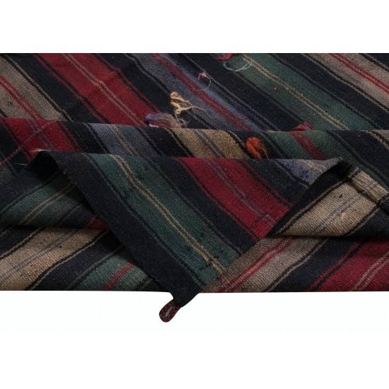 Hand-Woven Striped Kilim, Vintage Flat-Weave Anatolian Rug