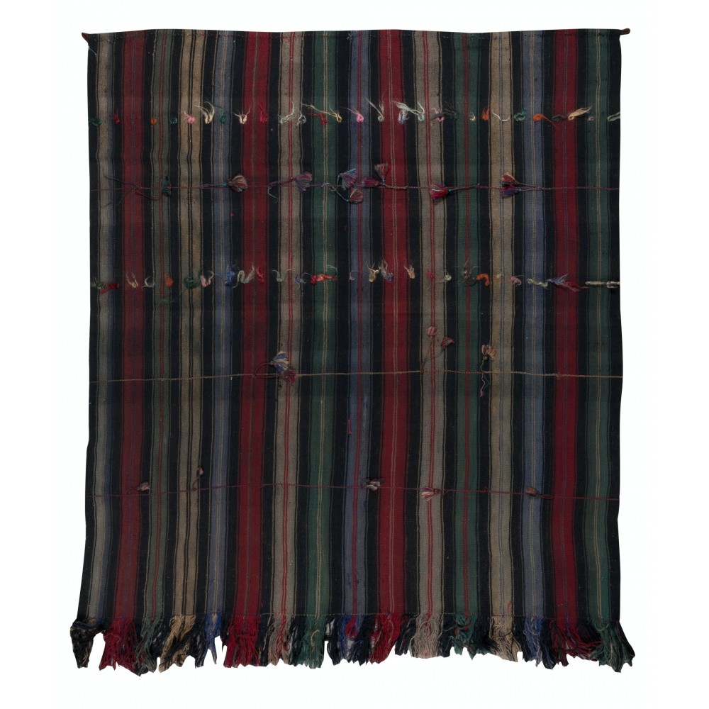 Hand-Woven Striped Kilim, Vintage Flat-Weave Anatolian Rug