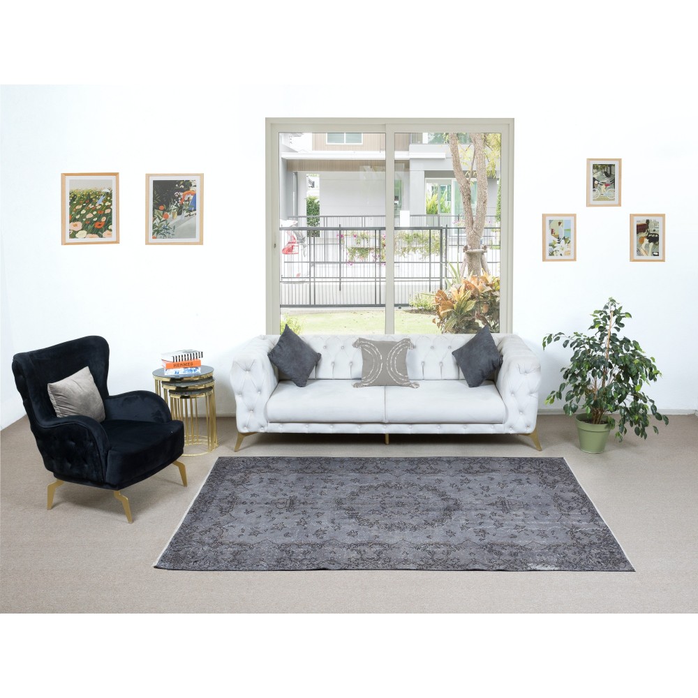 Gray Handmade Turkish Area Rug for Living Room, Entrance, Bedroom, Dining Room & Kids Room